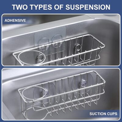 Stainless Steel 3-In-1 Sink Sponge Holder with Suction Cups - Image 2