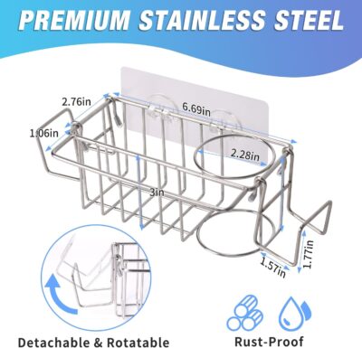 Stainless Steel 5-In-1 Sink Caddy with Rotatable Racks - Image 2