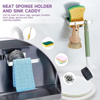 Stainless Steel Sink Caddy Organizer Rack with Adhesive - Image 8