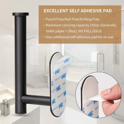 Black Wall Mount Toilet Paper Holder, No Drilling, Rustproof - Image 4