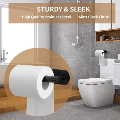 Black Wall Mount Toilet Paper Holder, No Drilling, Rustproof - Image 2