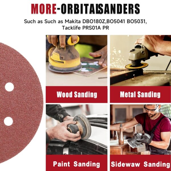 100 PCS 6" Sanding Discs 180 Grit, Hook & Loop Orbital Sandpaper - Image 3