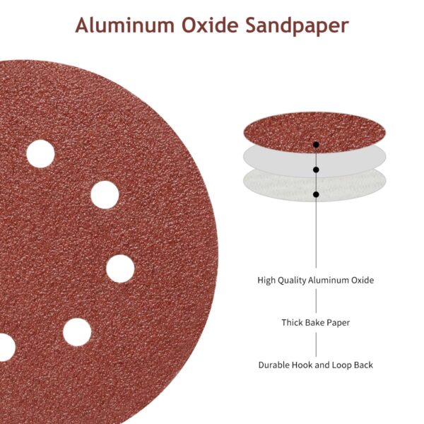 5" 8 Hole Sanding Discs, 50 PCS 180 Grit Aluminum Oxide - Image 3