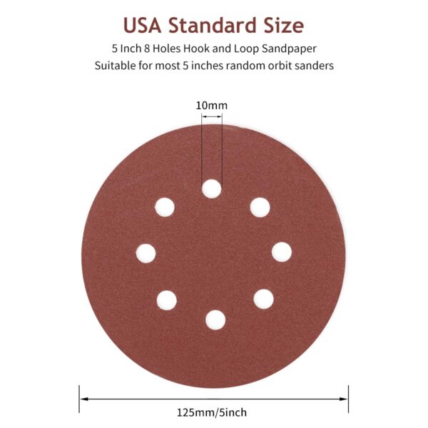 5" 8 Hole Sanding Discs, 50 PCS 180 Grit Aluminum Oxide - Image 4