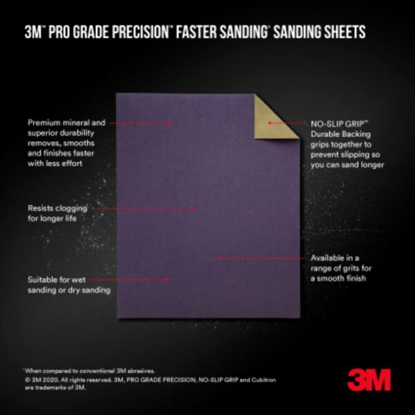 3M 180 Grit Pro Grade Sandpaper (20 Pack), 9 x 11" - Image 3