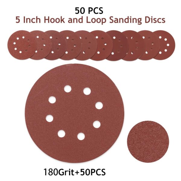 5" 8 Hole Sanding Discs, 50 PCS 180 Grit Aluminum Oxide - Image 2