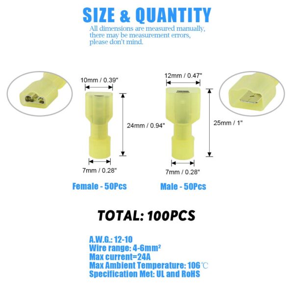 100pc 12-10 Gauge Insulated Spade Connectors Kit - Image 2
