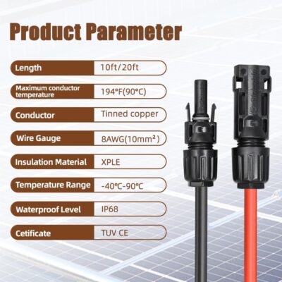 8AWG 20ft Solar Panel Cable with IP68 Connectors - Image 6