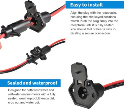 iKKEGOL Trolling Motor Plug Socket Kit, 12-24V Waterproof Male/Female Connector - Image 2