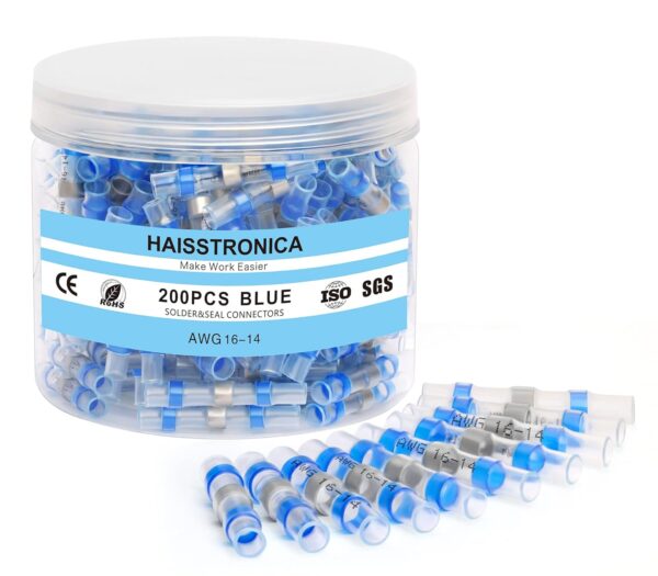 200PCS Waterproof Heat Shrink Butt Connectors 16-14 Gauge Blue