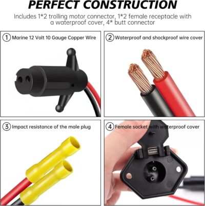 Aogled 12V 8 Gauge Trolling Motor Plug & Receptacle Kit - Image 2