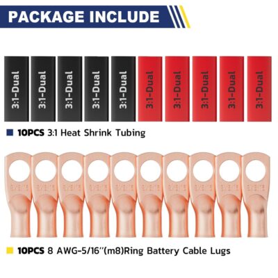 Haisstronica 10pcs 8 AWG Battery Cable Lugs with Heat Shrink Tubing - Image 4