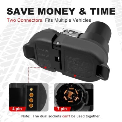 Trailer Connector with 7 and 4 Pin, 7 Blade Round Socket, 4 Way Flat Adapter - Image 2