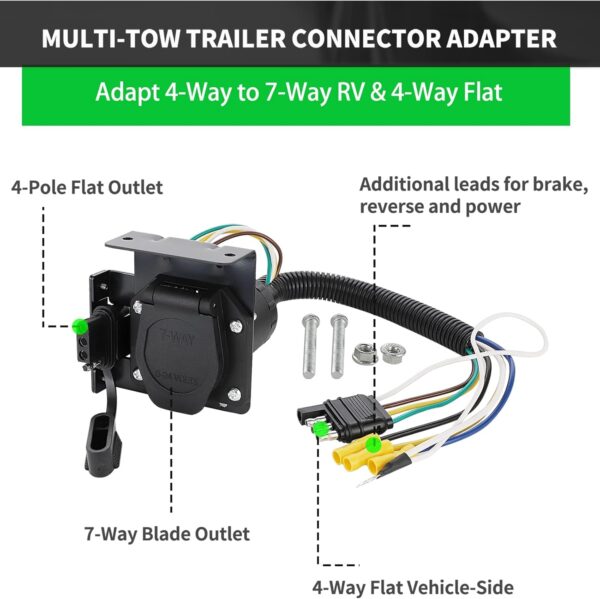 4-Way Flat to 7-Way RV Blade Trailer Wiring Adapter Kit - Image 3