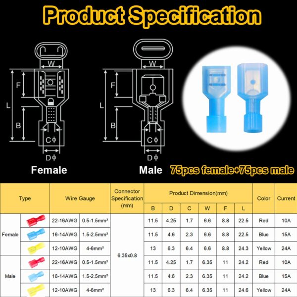 150Pcs Spade Connectors Kit for Auto, Boat, Industrial Application - Image 3