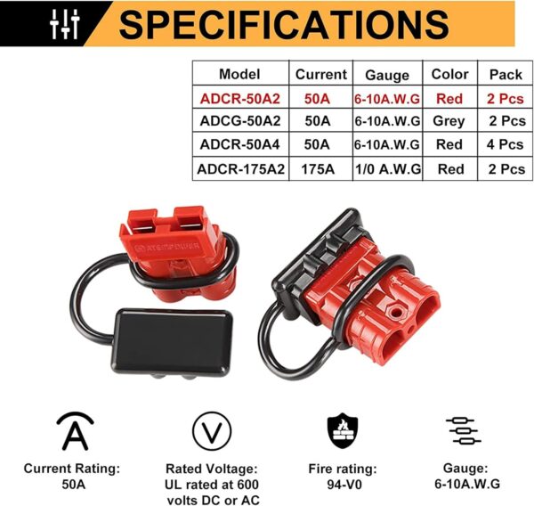 BUNKER INDUST 6-10 Gauge 50A Battery Quick Connect/Disconnect Kit - Image 4