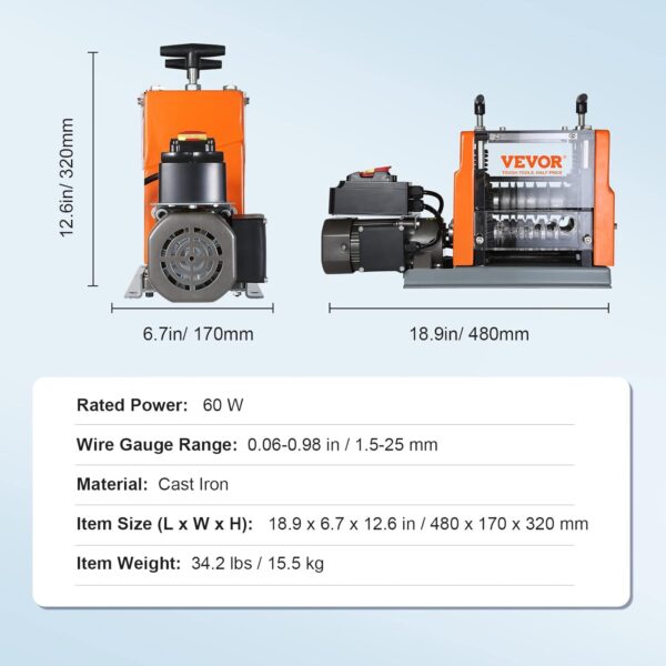 VEVOR Electric Wire Stripping Machine, 0.06''-0.98'' Automatic Stripper - Image 7