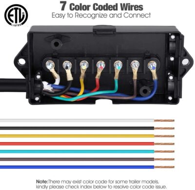 Miady 7 Way Trailer Cord with Weatherproof Junction Box - Image 3