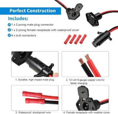 iKKEGOL Trolling Motor Plug Socket Kit, 12-24V Waterproof Male/Female Connector - Image 6