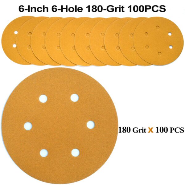 6" 6-Hole Hook & Loop Sanding Discs 180-Grit, 100-Pack - Image 2