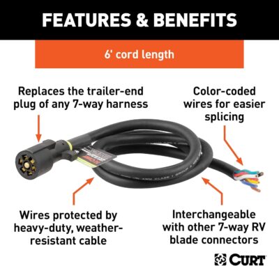 CURT 56601 7-Pin RV Trailer Wiring Plug, 6-Foot Wires - Image 3