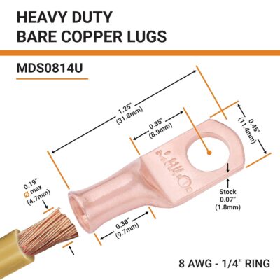 SELTERM 25pcs 8 AWG Battery Lugs, Ring Terminals - Image 2