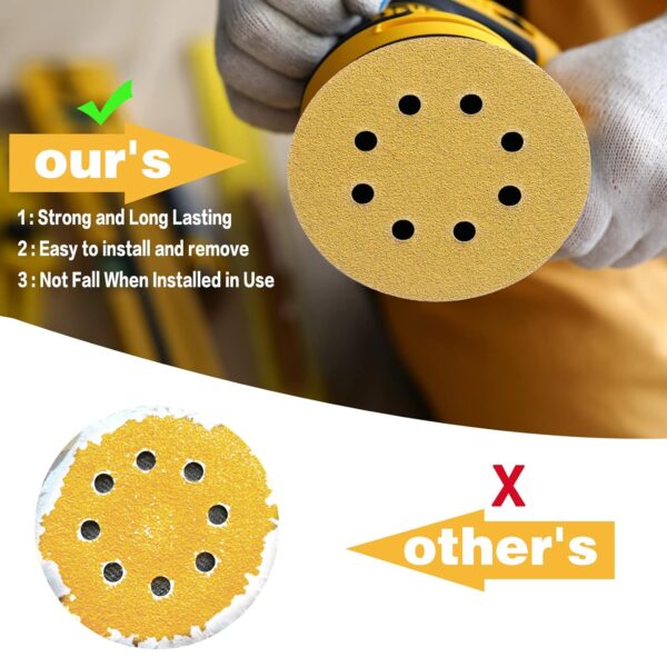 100PCS 5" 8 Hole Sanding Discs 180 Grit Gold - Image 7