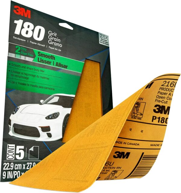 3M Sandpaper, 180 Grit, 5 Sheets, 9x11 in, Strong Abrasive - Image 3