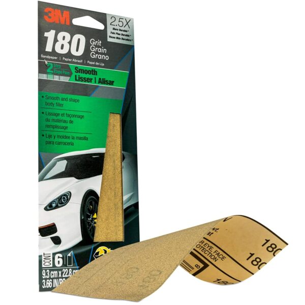 3M Sandpaper 180 Grit, 3 2/3 x 9 in, 6 Sheets - Image 3