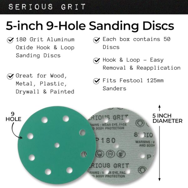 5" 9-Hole 180 Grit Sanding Discs - 50 Pack Box - Image 3