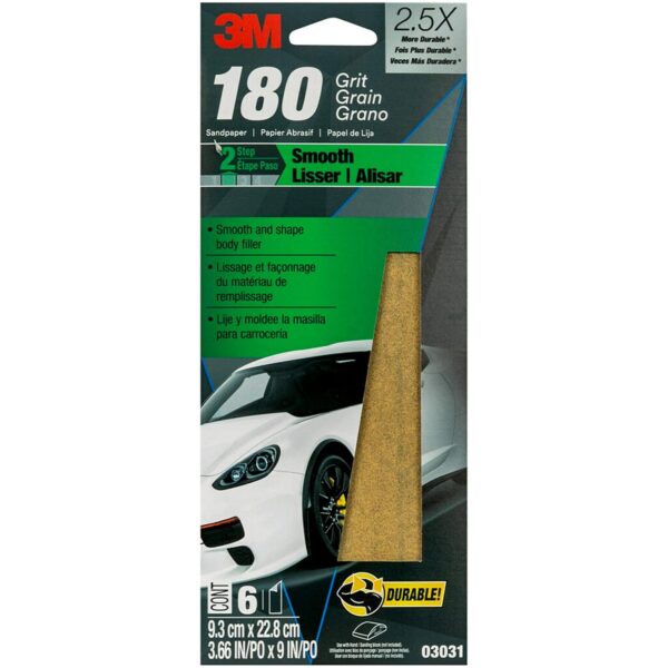 3M Sandpaper 180 Grit, 3 2/3 x 9 in, 6 Sheets