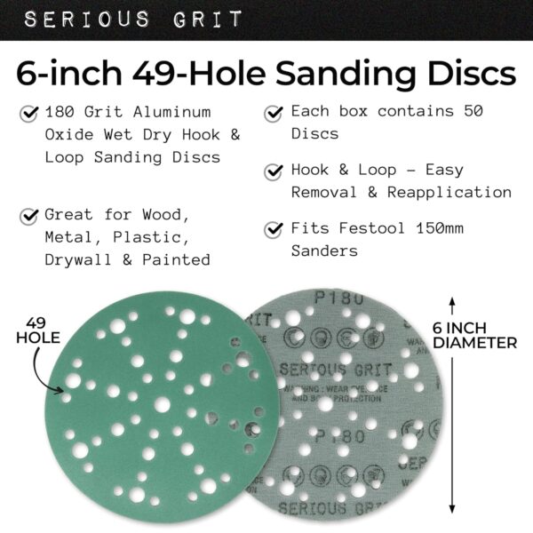 6" 49-Hole 180 Grit Sanding Discs - 50 Pack Box - Image 3