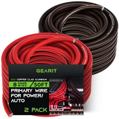 GearIT 8 Gauge Wire (50ft Black/Red) Copper Clad Aluminum