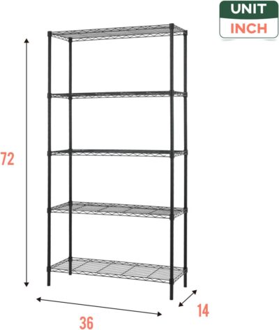 FDW 5 Tier Adjustable Wire Shelving Unit, 14x36x72, Chrome - Image 3