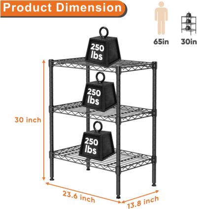 Heavy Duty 3-Shelf Storage Shelving Unit, Black (23.2" x 13.4" x 30.3") - Image 3