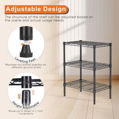 Heavy Duty 3-Shelf Storage Shelving Unit, Black (23.2" x 13.4" x 30.3") - Image 4