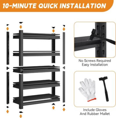 Heavy Duty 63" H Garage Shelving Unit, 1800LBS, Adjustable, Black - Image 7