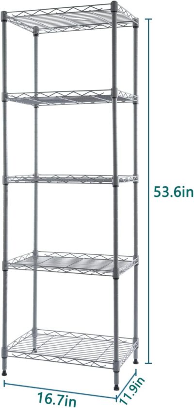 Adjustable 5-Tier Wire Shelf for Laundry, Bathroom, Kitchen, Matt Grey - Image 3