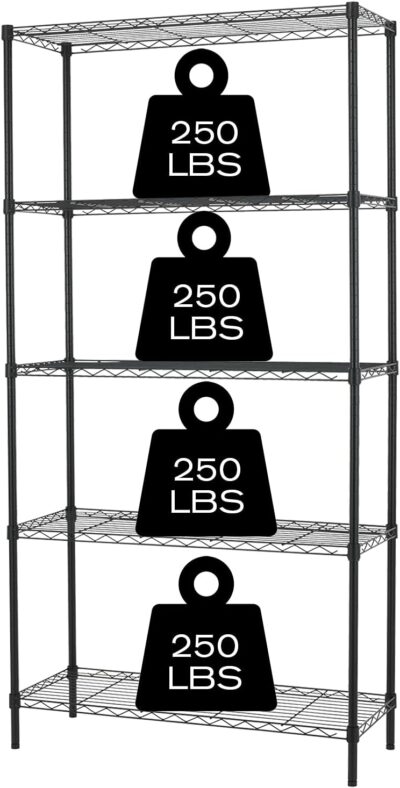 HCY 5-Tier Adjustable Metal Storage Rack - 14x36x72in (Black)