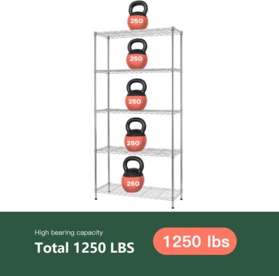 FDW 5 Tier Adjustable Wire Shelving Unit, 14x36x72, Chrome - Image 4