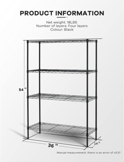 HCY 4-Tier Wire Shelving Unit 54x36x14in Black - Image 3