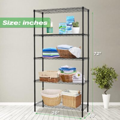 HCY 5-Tier Adjustable Metal Storage Rack - 14x36x72in (Black) - Image 3