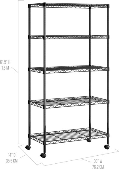 Seville Classics 5-Tier Wire Shelving Unit, Black, 30" x 14" - Image 6