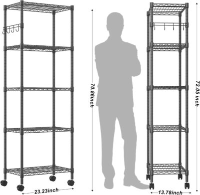 Homdox 5 Tier Wire Shelving Unit on Wheels, Black - Image 4