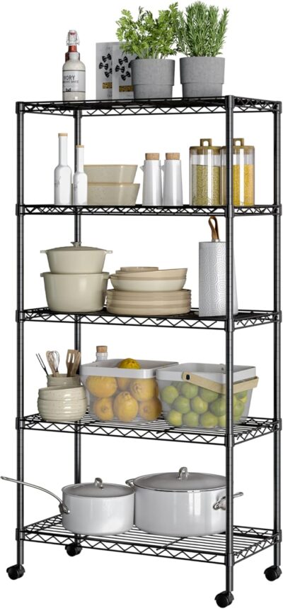 Seville Classics 5-Tier Wire Shelving Unit, Black, 30" x 14"