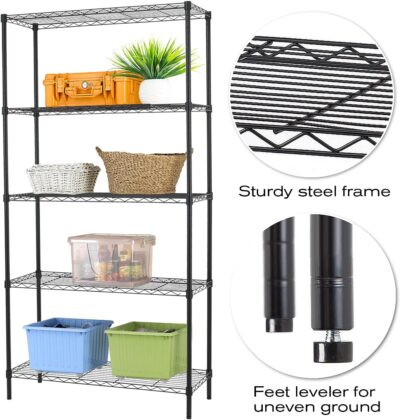 HCY 5-Tier Adjustable Metal Storage Rack - 14x36x72in (Black) - Image 4