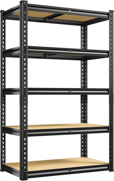 REIBII 5-Tier Heavy Duty Garage Shelving, 2020LBS, 28"x12"x59.8", Black