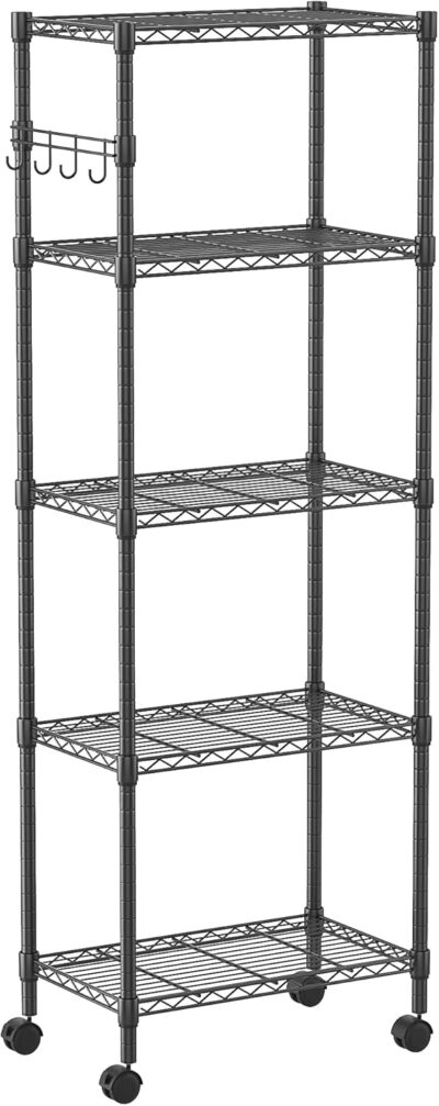 Homdox 5 Tier Wire Shelving Unit on Wheels, Black - Image 7