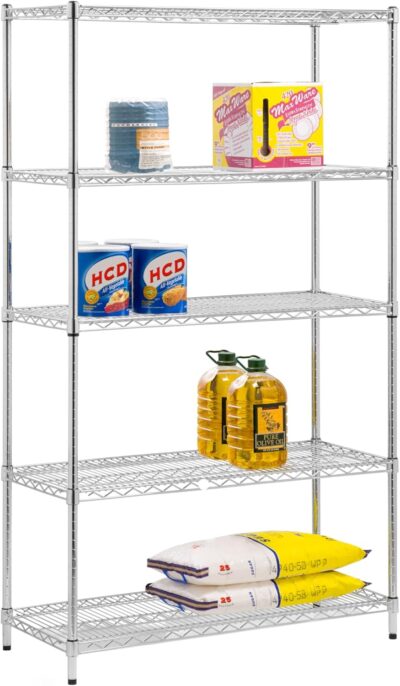 Adjustable Chrome Storage Shelving Unit, 800lbs/shelf, 5-Tier, 42x18x72.