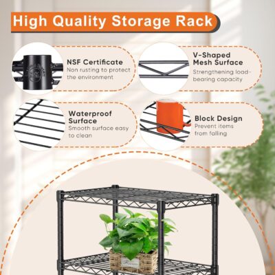 Heavy Duty 3-Shelf Storage Shelving Unit, Black (23.2" x 13.4" x 30.3") - Image 5